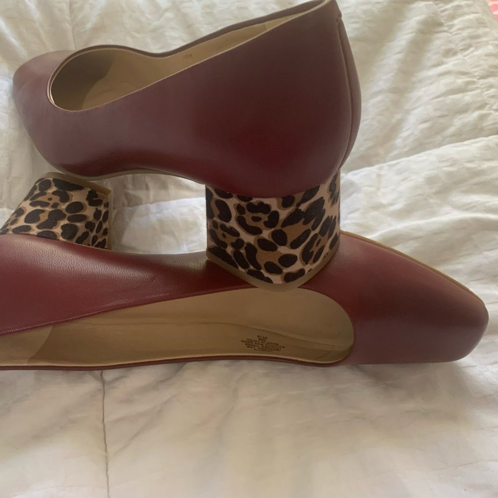 Dark Red Leather Leopard Pump Shoes